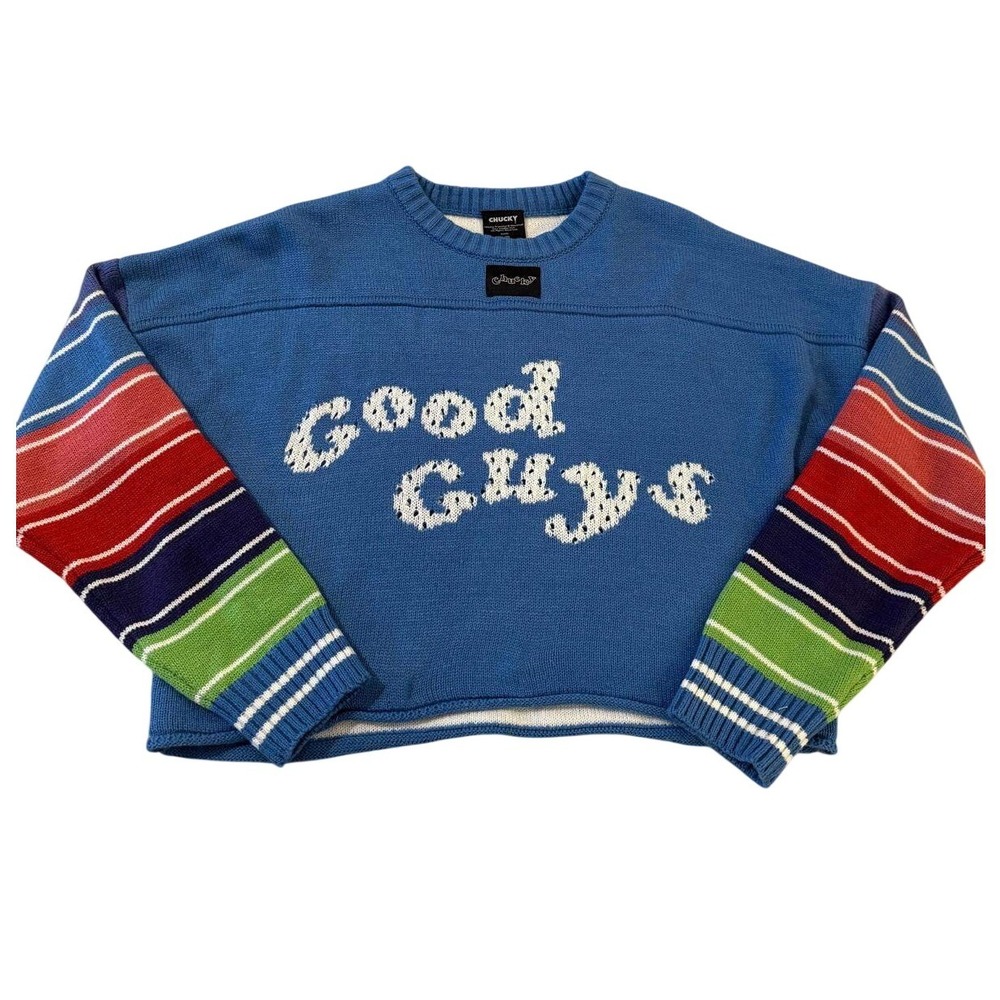 Universal Chucky Good Guys Cropped Knit Sweater Striped Sleeve Horror Doll XL TG